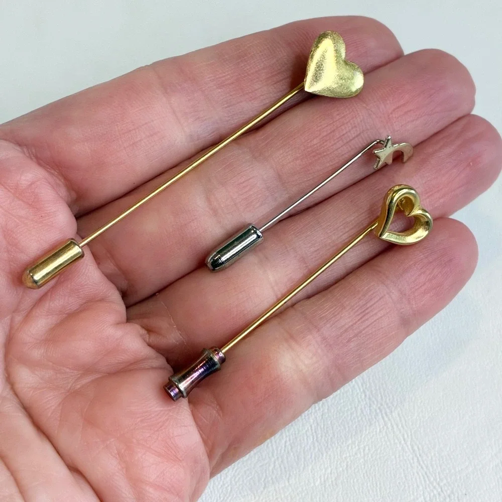 Vintage Pin Lot Avon Heart World Star Stick Pins Gold Tone Jewelry 7 Pieces